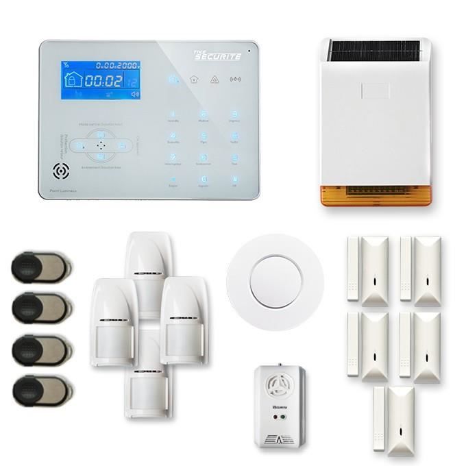 Alarme maison sans fil ICE-B 4 à 5 pièces mouvement + intrusion + détecteur de fumée + gaz + sirène extérieure solaire - Compatible