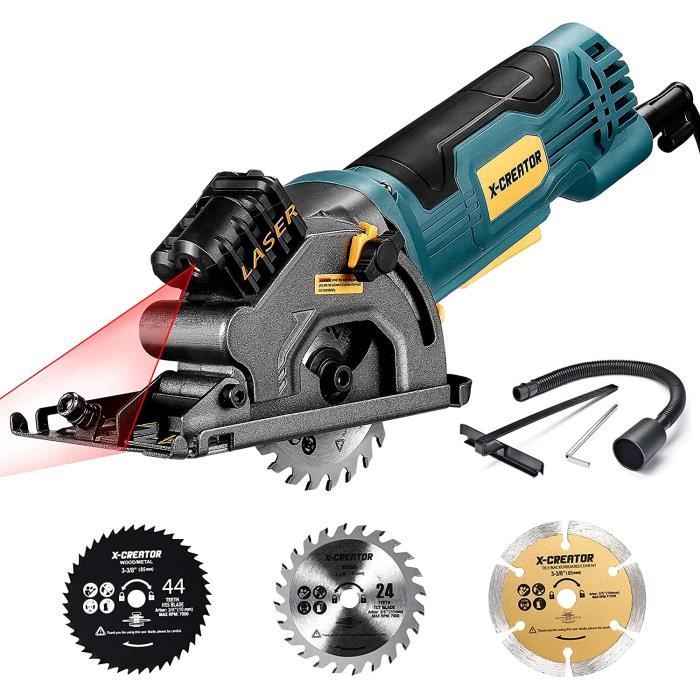 X-CREATOR Mini Scie Circulaire Électriques 580W, 85mm, 3 Lames, Guide de Laser, Moteur en Cuivre Pur - XCPS580A