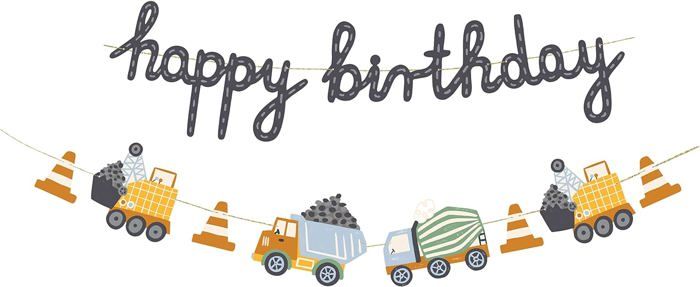 Guirlande Anniversaire Véhicules – Bannière Joyeux Anniversaire Décorative En Carton Avec Camions, Grues Et Bétonnières – Déco Fête Enfant DIY