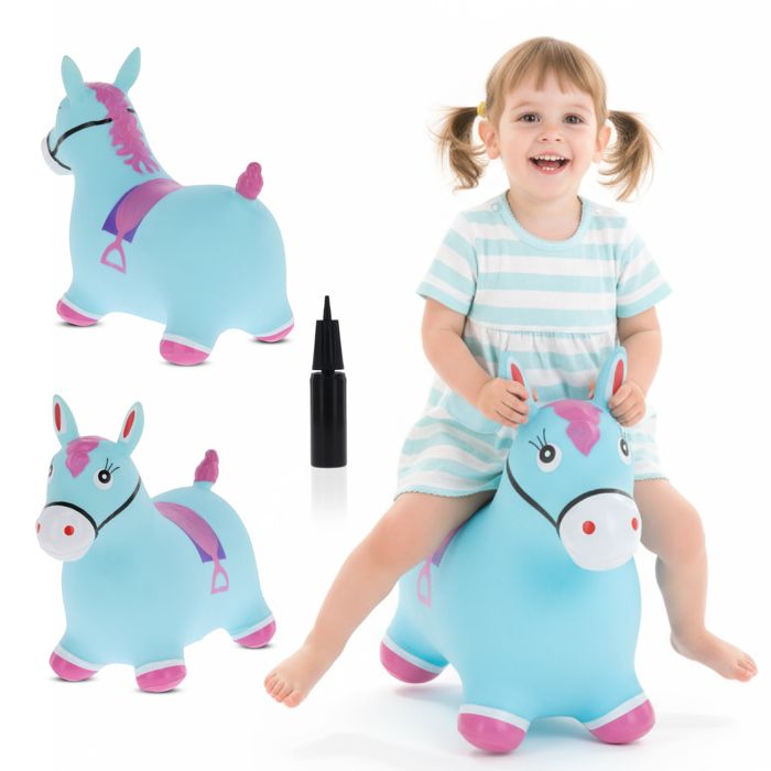 Animal sauteur gonflable Jouet à sauter Cheval bleu et rose