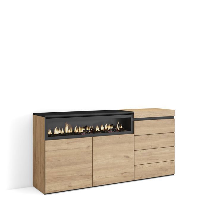 Buffet Bahut 157x35x75 cm Chambre à coucher pièce Cheminée électrique Commode Buffet Chêne RF3410 Buffet Bahut 157x35x75 cm Chambre à coucher pièce Cheminée électrique Commode Buffet Chêne RF3410