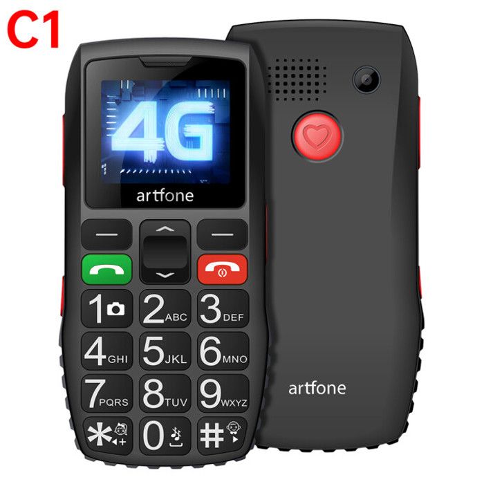 Artfone C1 4G Téléphone Portable Pour Senior - Grandes Touches - Bouton SOS pour Personnes âgées - 1.8 - Batterie 1800 mAh - Noir
