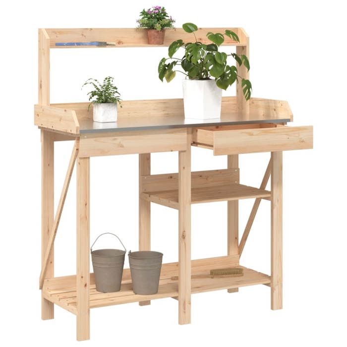 vidaXL Banc de Rempotage avec Étagères Support de Plantes avec Rail et Tiroir Meuble de Jardin Patio Terrasse  Bois 368431