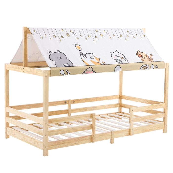 Lit cabane Enfant 90 x 200 cm - ALIGHTUP - avec baldaquin en Tissu sommier et barrières Pin Naturel(Sans Matelas) Lit cabane Enfant 90 x 200 cm - ALIGHTUP - avec baldaquin en Tissu sommier et barrières Pin Naturel(Sans Matelas)