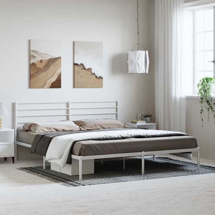 Cadre de lit double métal-Lit adulte contemporain-sans matelas-et tête de lit blanc 183x213 cm BDMF00281021961