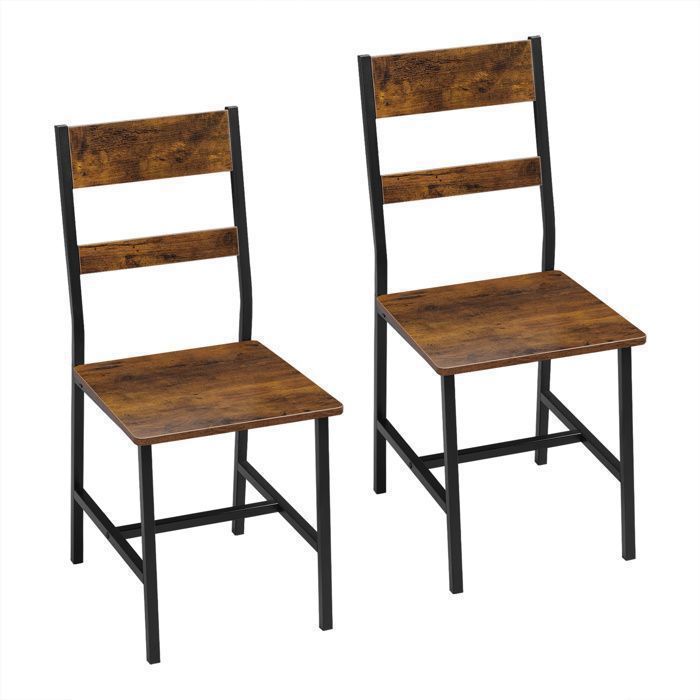 Klihome 2 Chaises Salle à Manger Industrielles - Métal et Bois - Ergonomiques - Marron Rustique W0ATT0979-2