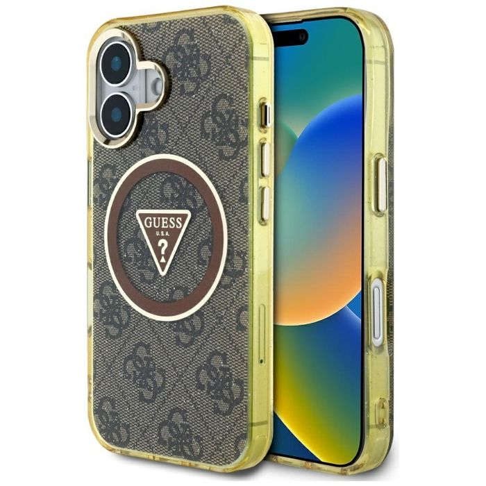 Coque Guess IML Metal Glitter 4G Circle Triangle MagSafe pour iPhone 16 - vue 1