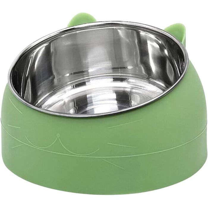 Meilleurs prix pour AIMOONSA Gamelle inox inclinée 15° pour chat 200 ml - Vert antidérapante lave-vaisselle