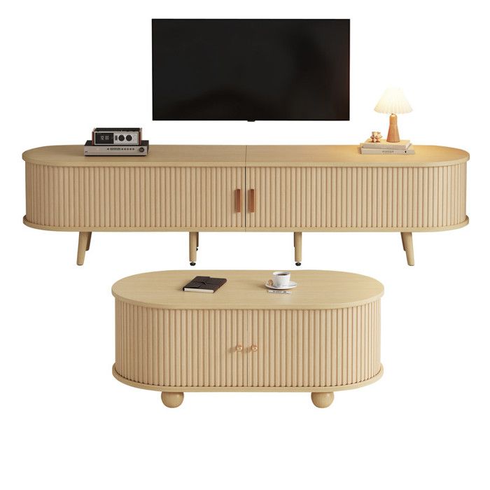 Meuble TV - avec rangement + combinaison table basse - combinaison ovale en bois Dorigine - MDF