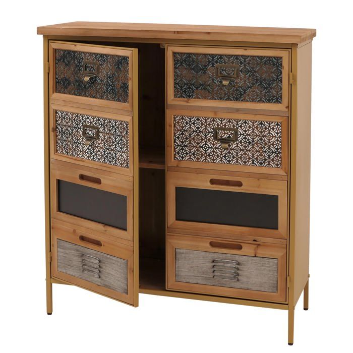 Commode de pharmacien MCW-O79 aspect vintage shabby 94x80x35cm bleu