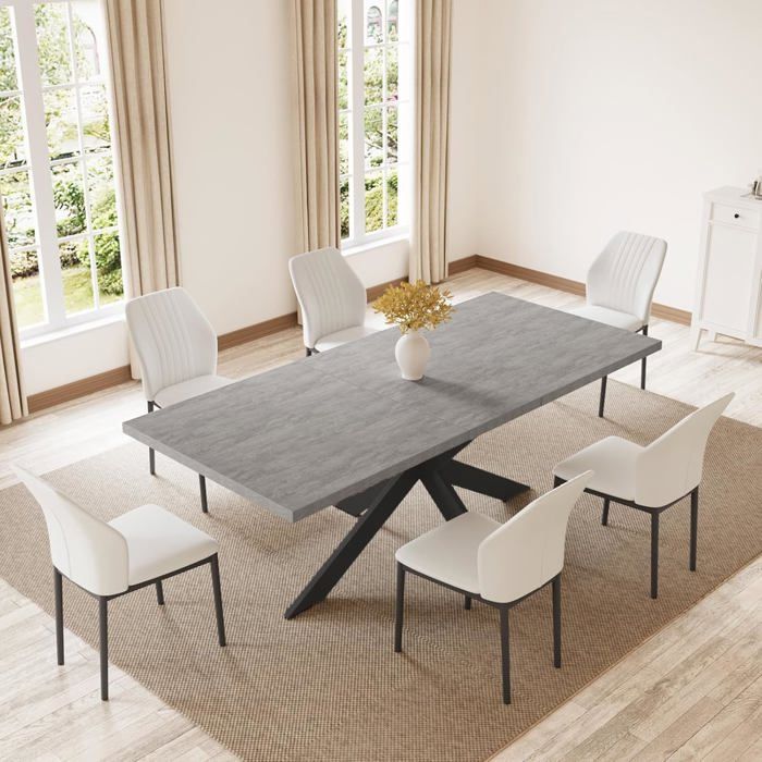 JIEXI Ensembles de salle à manger pour 4 à 6 personnes table à rallonges avec chaises (table 130-170 cm + 6 chaises blanches)