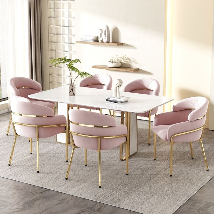 Lot de 6 Chaise de Salle à Manger Chaise de Maquillage Chaise Moderne avec Quatre Pieds en Métal Velours Pour Salon Chambre