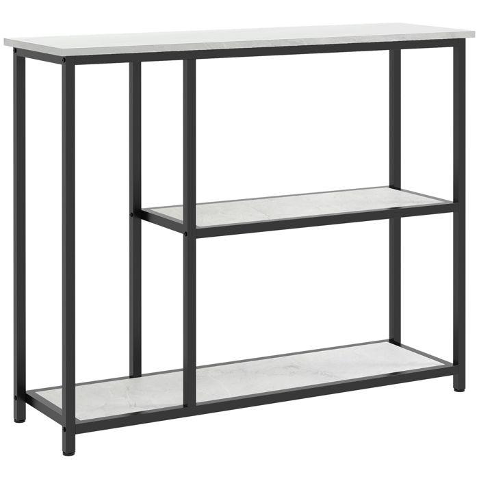 Console meuble - HOMCOM - 3 niveaux - plateaux en effet marbre - cadre en acier - 100 x 30 x 80 cm - blanc