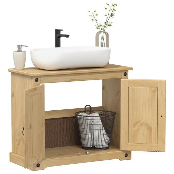 SALE 2026 Armoire de salle de bain Brun - Armoire lavabo de salle de bain Corona bois de pin massif PRO957363221