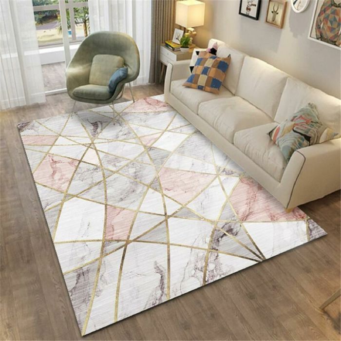 GABRIELLE Tapis Salon géométrique Style Moderne Gris Rose Résistant à lusure Tapis Doux Decoration Chambre Fille ado Chambre Bebe
