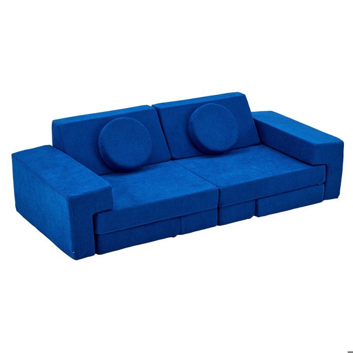 Canapé Bebe Modulaire pour Enfants 14 Pièces Convertible en Mousse pour Grimper et Ramper Tissu en Daim Confortable Bleu