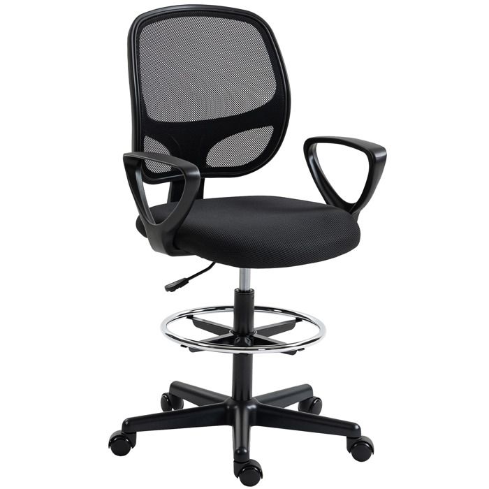 Chaise bureau ergonomique - HOMCOM - repose-pieds hauteur réglable soutien lombaire - tissu en maille - 59x58x103-123cm - noir