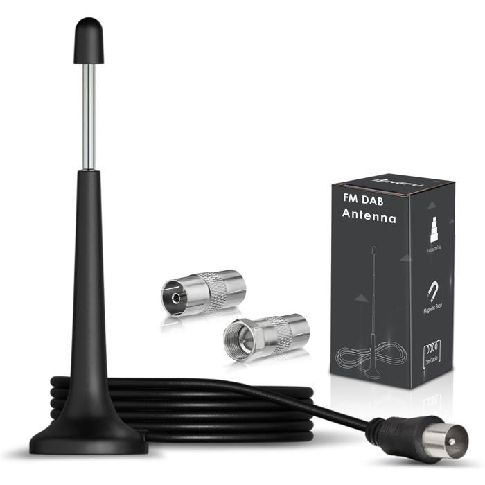 Antenna Telescopica FM/DAB 75 Ohm Con Base Magnetica, Per Stereo E Radio Portatili
