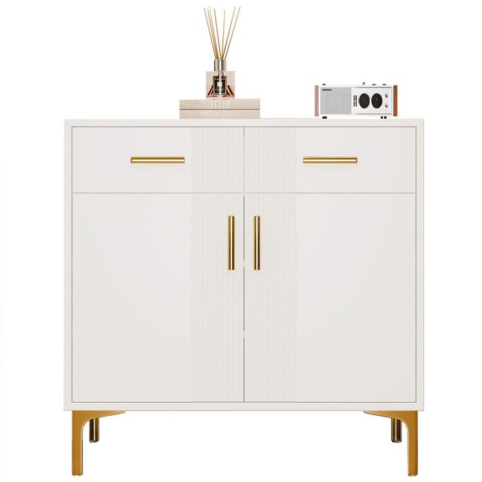 Feuille épaissie Commode moderne avec 2 portes et 2 tiroirs – armoire de rangement avec poignées métalliques et pieds métalliques