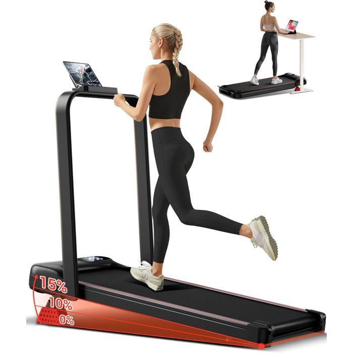 Tapis De Marche Inclinable UMAY – 1-12 Km/h, 3 En 1, Moteur 3.0 HP, 8 Amortisseurs, APP Et Télécommande, Bande Lumineuse LED