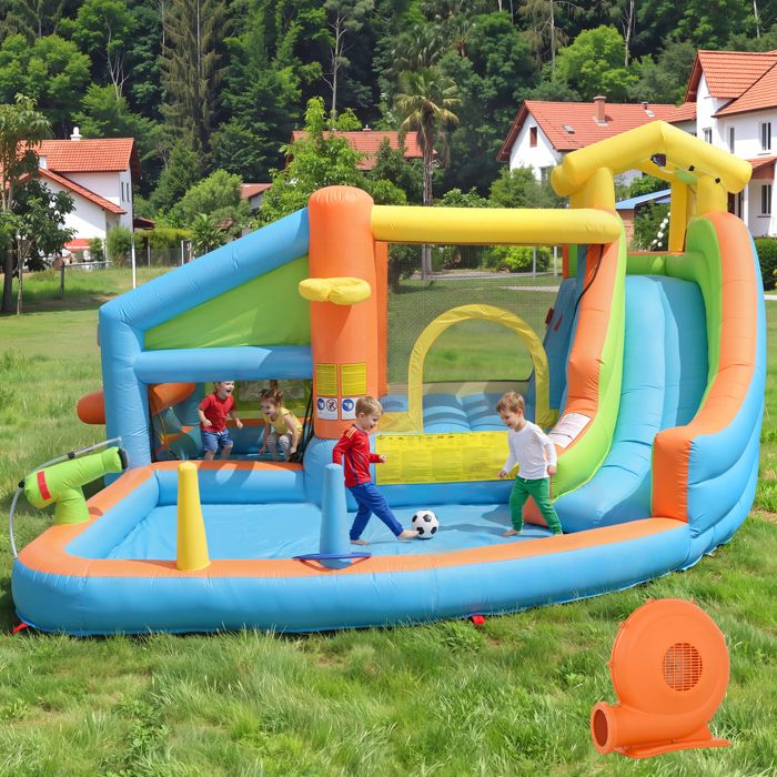 Ballsea Château Gonflable Avec Toboggans Sec Et Aquatique, Mur D’Escalade Et Trampoline – Capacité 200 Kg – 6,28 X 2,93 X 1,95 M