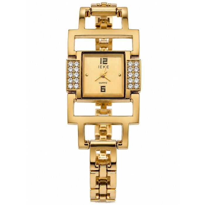Montre Femme Dorée Bracelet Bijou Rectangulaire Strass Quartz Élégante 18
