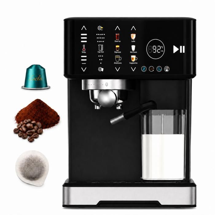 Machine à café et à lait 3-en-1 intelligente : café au lait dune simple pression mousse quantité deau et température réglables