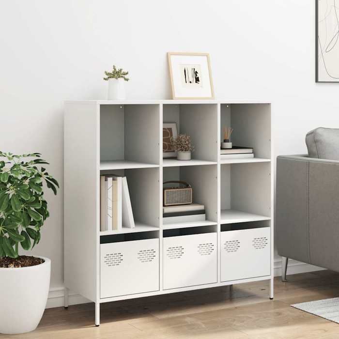 (15900)Meuble rangement - Buffet haut - contemporain - blanc 101 5x39x103 5 cm acier poid:30.78 kg