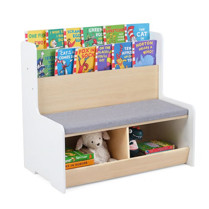 Chaise Enfants 3 en 1 COSTWAY 3 ans+ Modèle Grenouille avec Etagère Compartiment de Rangement et Coussin Lavable Blanc