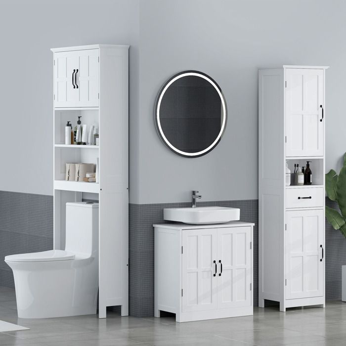 Meuble sous lavabo - 60 x 30 x 60 cm - 2 portes - étagère réglable - découpe en U 22 x 20 cm