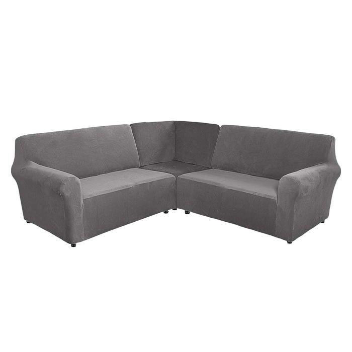 Housse de canapé méridienne housse - Aueq - canapé dangle 5 places en forme l housse meuble gris en s épais 3 pièces housse canap