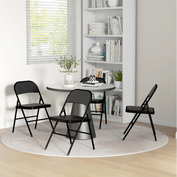 Chaise de Bureau Lot de 4 Pliantes Assise Rembourrée Structure Métal pour Accueil Similicuir Noir - UVRION