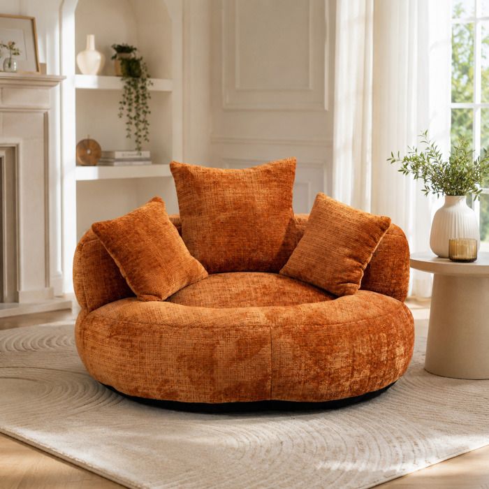 Pouf Poire 108×108×52 cm avec Trois Coussins — Convient Canapé Lazy pour Salon et Chambre Chenille Orange