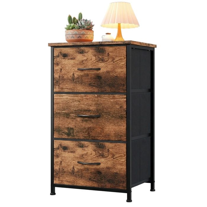 Commode slim 3 tiroirs en tissu amovible structure robuste compacte montage simple polyvalente pour chambre et salon - Rétro