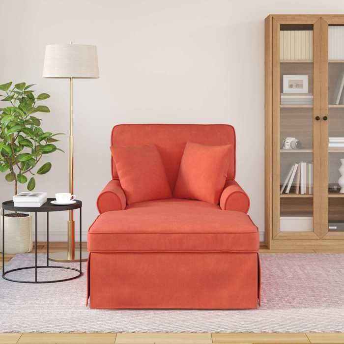 Chaise Lounge avec Jupe 3 Pc Rouge Orange 91 x 157 x 91 cm en velours avec assise confortable et accoudoirs pour Salon 138679
