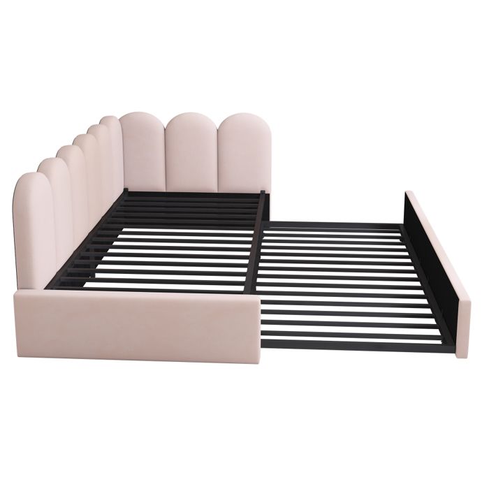 Lit banquette 90x200 cm avec lit gigogne 90x190 canapé-lit enfant en velours rose