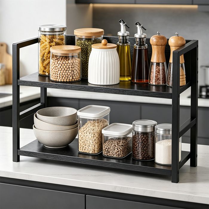SUPFINE Etagère Rangement de Table - 2 Niveaux - Étagère à épices - Organisateur Comptoir pour Salle de Bain Coiffeuse Cuisine
