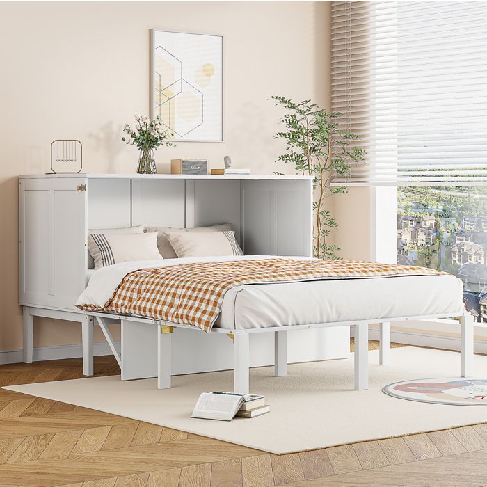 Lit escamotable vertical 140 x 200 cm – Blanc – sommier à lattes inclus