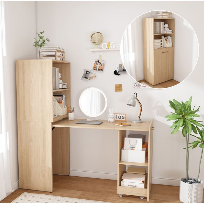 ELVORIN Bureau secrétaire avec meuble de rangement plateau coulissant étagères réglables MDF aspect bois naturel clair