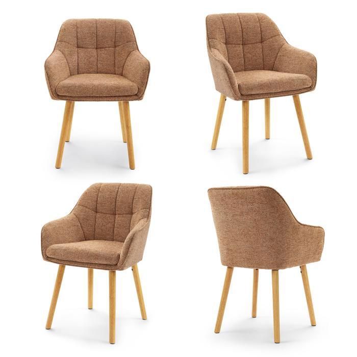 GOEURVANT Lot de 4 Chaises de Salle à Manger Chenille Orange Chaise Capitonnée Ergonomique avec Accoudoirs Pieds Bois Salon Bureau