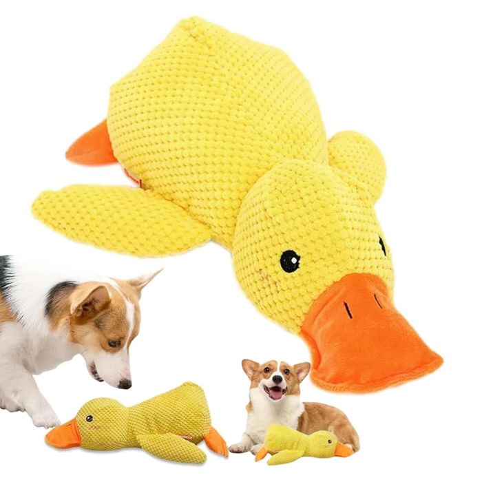 Jouet canard peluche pour chien jaune fluo sonore résistant à la morsure interaction jeu pour toutes races 40×37×11 cm Jouet canard peluche pour chien jaune fluo sonore résistant à la morsure interaction jeu pour toutes races 40×37×11 cm