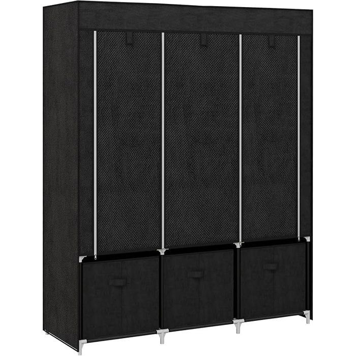 Armoire de Rangement en Tissu penderie Pliable avec 5 étagères 2 Barres de Suspension et 3 tiroirs en Tissu - 125Lx43lx162.5H cm