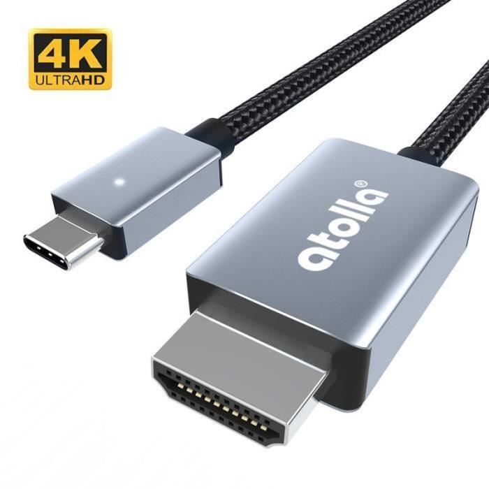 Adaptateur USB C Vers HDMI 4K, Câbles De Type C Vers HDMI, Convertisseur De Port USB C Thunderbolt 3 Vers DisplayPort, Compatible Avec MacBook Pro/Air, IPad, Surface Book, Pixelbook, Dell XPS, Samsung