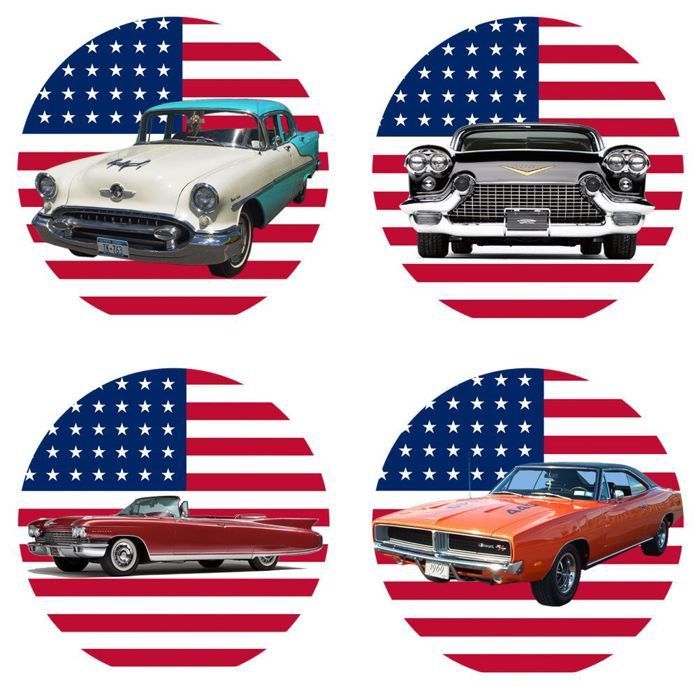 Lot De 4 Dessous De Verre Voiture - Motif Drapeau Américain - PVC Antidérapant 7 Cm - Protège Les Porte-gobelets Et Réduit Le Bruit
