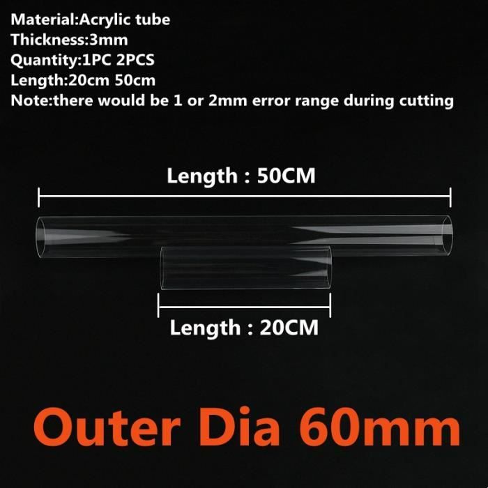 OD 60mm-50CM (19.69ft)-1 pc-Tube en plexiglas très transparent pour aquarium, tube en acrylique précieux pour