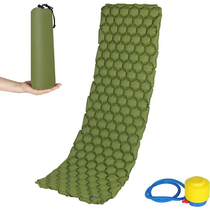 matelas de camping, lit pneumatique ultra-léger, avec pompe gonflable et sac de transport, vert 190x58x5cm