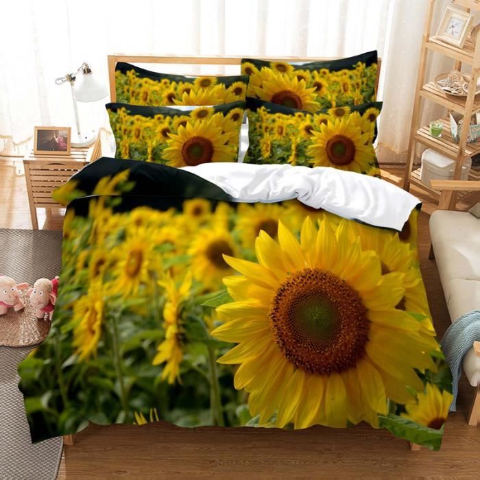 Ensemble De Literie 3D 4 Pièces – Housse De Couette, Drap Plat, Taies – Motif Fleur De Rose