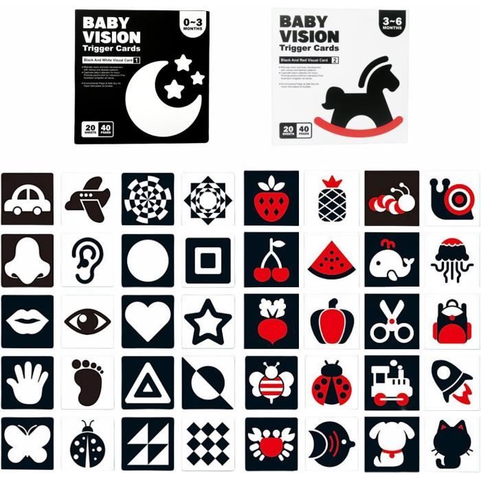 Carte Noir et Blanc Bebe Montessori, 40 Pcs Carte Contraste, Jeux