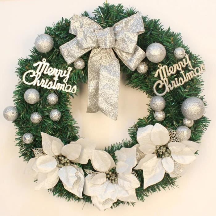 Couronne Noel Porte 40cm Couronne Fleurs avec LED Artificielle Suspendues Décoration Noel avec Crochet Guirlande Sapin Noël Porte Guirlande Cadre Cheminée Murale