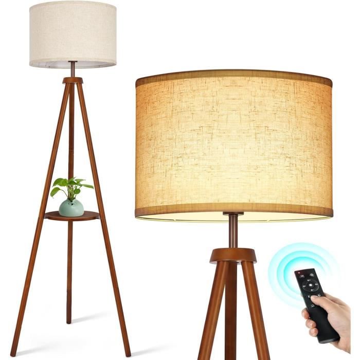 Lampadaire LED Dimmable Salon Avec Abat-jour En Lin - Ampoule E27 12W Incluse, 3 Températures De Couleur, Interrupteur Au Pied - Parfait Chambre, Lecture, Bureau